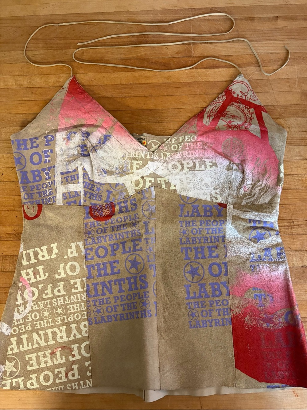 Vintage Y2K People Of The Labyrinths Graphic Leather Halter Top Avant-Garde